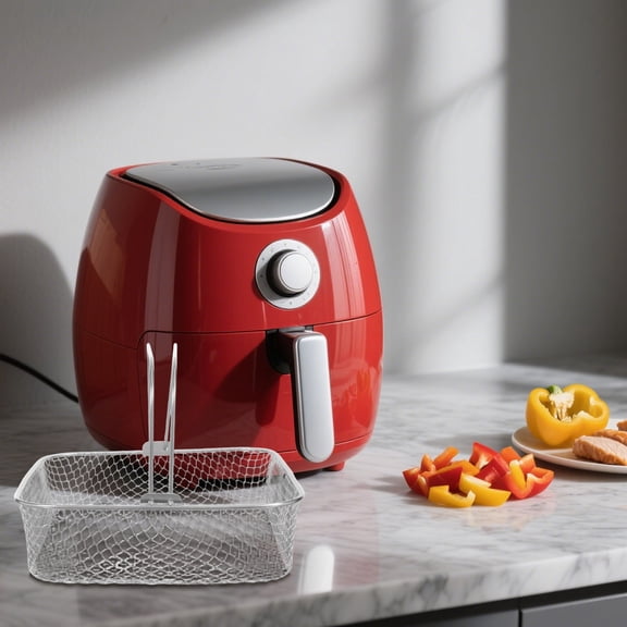 POPETPOP Ergonomic Handle Air Fryer Basket with Stainless Steel Plating for Crispy Deep Frying Snacks