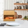 thumbnail image 2 of Vintage Double Layer Large Bread Box for Kitchen Counter, Retro Design Wooden Large Capacity Bread Storage Bin (Natural Bamboo), 2 of 14