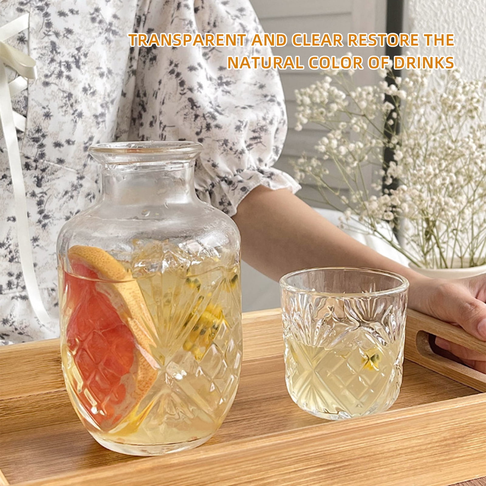 Crystal Water Carafe Set Vintage White/golden Lightweight Fruit Juice Pot  Thicked Glass Mouthwash Decanter For Bathroom
