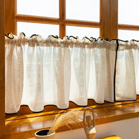 XmhyTop-A Beige Decorative Curtains 2 Pieces 150x45cm Short Lace Kitchen Curtains for Home Decor