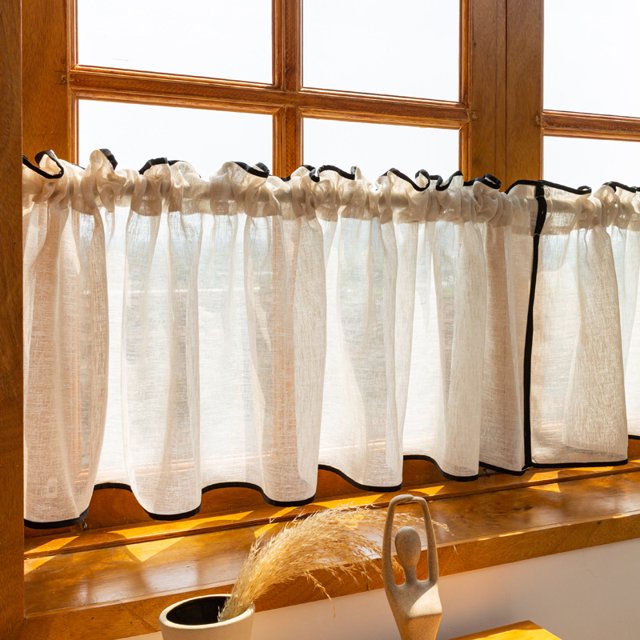 XmhyTop-A Cortinas decorativas beige, 2 piezas, 200 x 45 cm, cortas, de encaje, para cocina, decoración del hogar