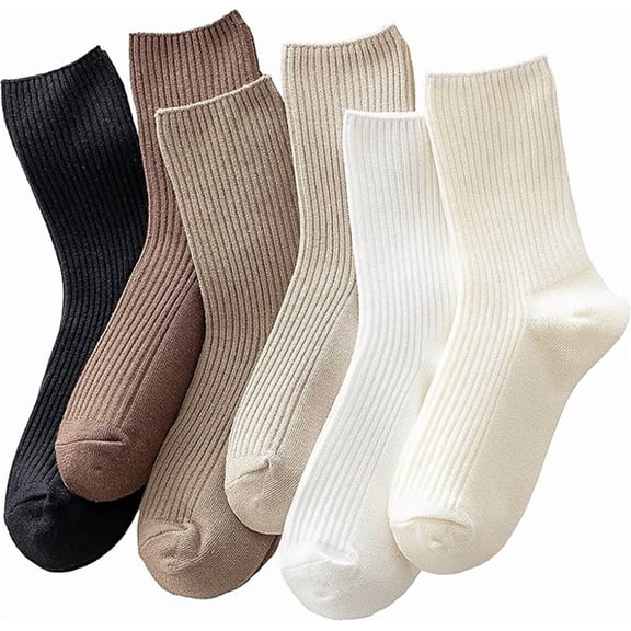 Women's Trendy Crew Socks Neutral Aesthetic Casual Cotton Socks Size 6-10