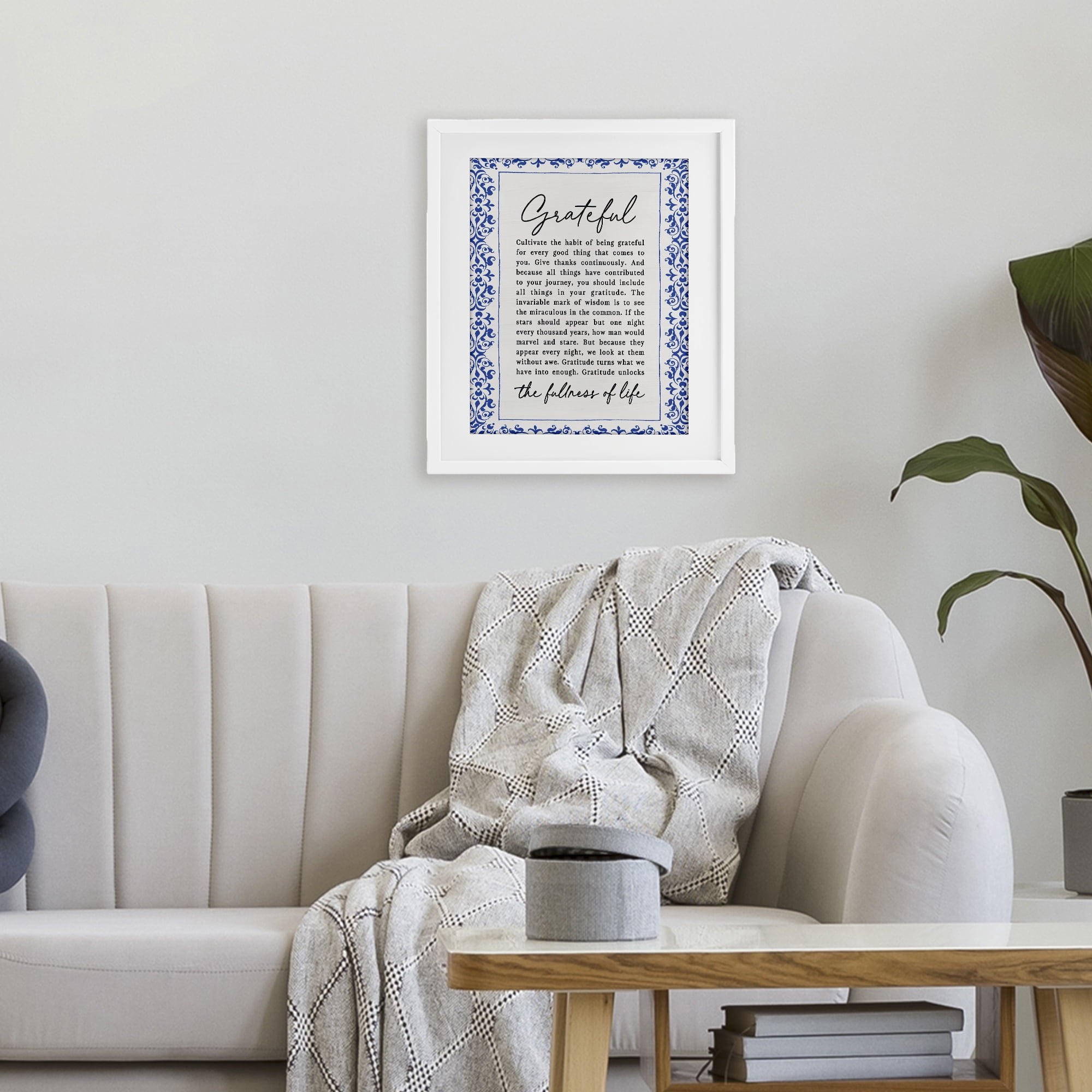 Gratitude Unlocks Fullness Of Life White Framed Print Under Glass, design by Lettered and Lined