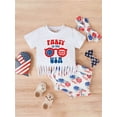 thumbnail image 2 of Bagilaanoe 4th of July Clothes for Newborn Baby Girls Short Sleeve Print Tassel T-shirt Tops + Flag Shorts + Headband 3M 6M 12M 18M Infant Independence Day Outfits 3pcs Short Pants Set, 2 of 9