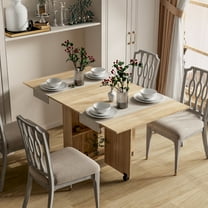 PORKISS Folding Dining Table, Space Saving Versatile Dining Room Table, Folding Kitchen Table with Wheels, Storage Shelf for Small Apartment, Wood (Only Table)