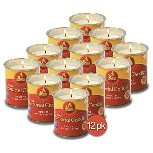 Ner Mitzvah 1 Day Yartzeit Candle - 12 Pack - 24 Hour Kosher Yahrtzeit Memorial and Yom Kippur Candle in Tin Cup Holder