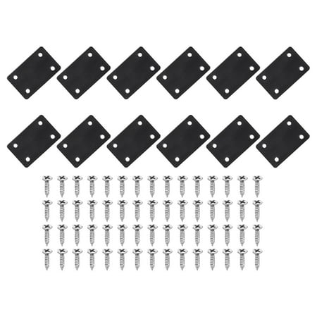 Uxcell 12 Pack Square Flat Bracket, 2.36" x 1.46" Metal Flat Corner Bracket Right Angle Corner Brace Mending Plate with Screws, Black