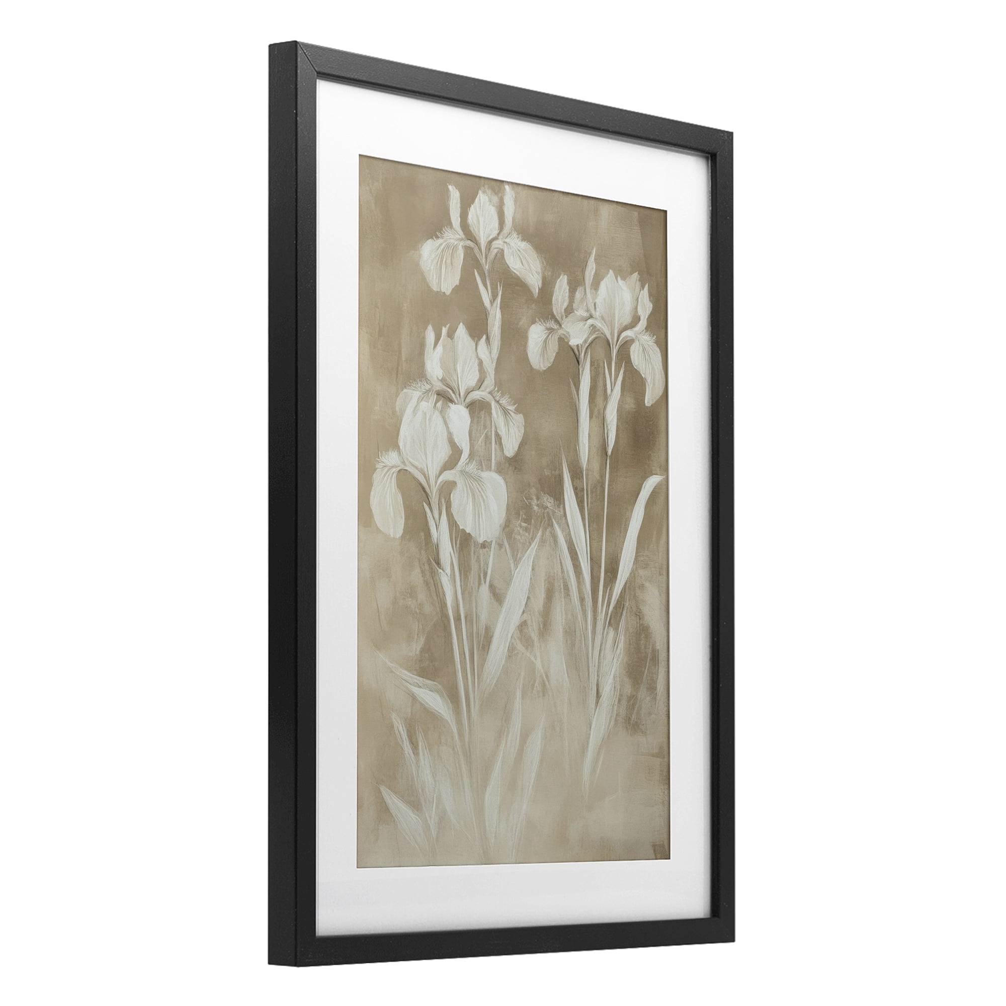 Stupell Industries Neutral Iris Botanical Study Black Framed Print Under Glass, design by Petal Prints Design