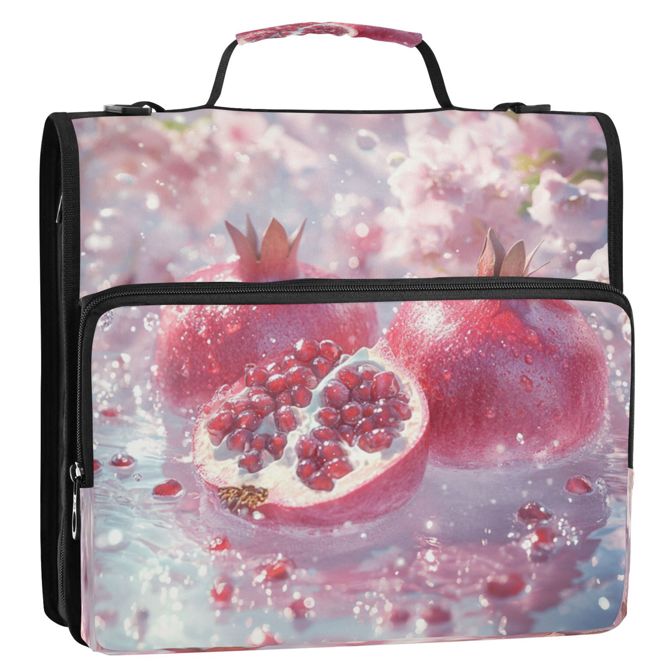 YAZAOO Zipper Binder trapper keeper Documents Organized Design Sparkling Pomegranate Dreams Printed
