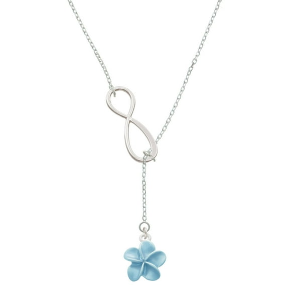 Delight Jewelry Silvertone Blue Plumeria Flower Silver tone Elegant Infinity Lariat Necklace