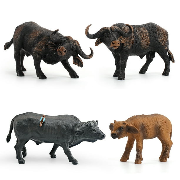 Set de figuras de búfalo africano, 4 piezas, PVC, realista