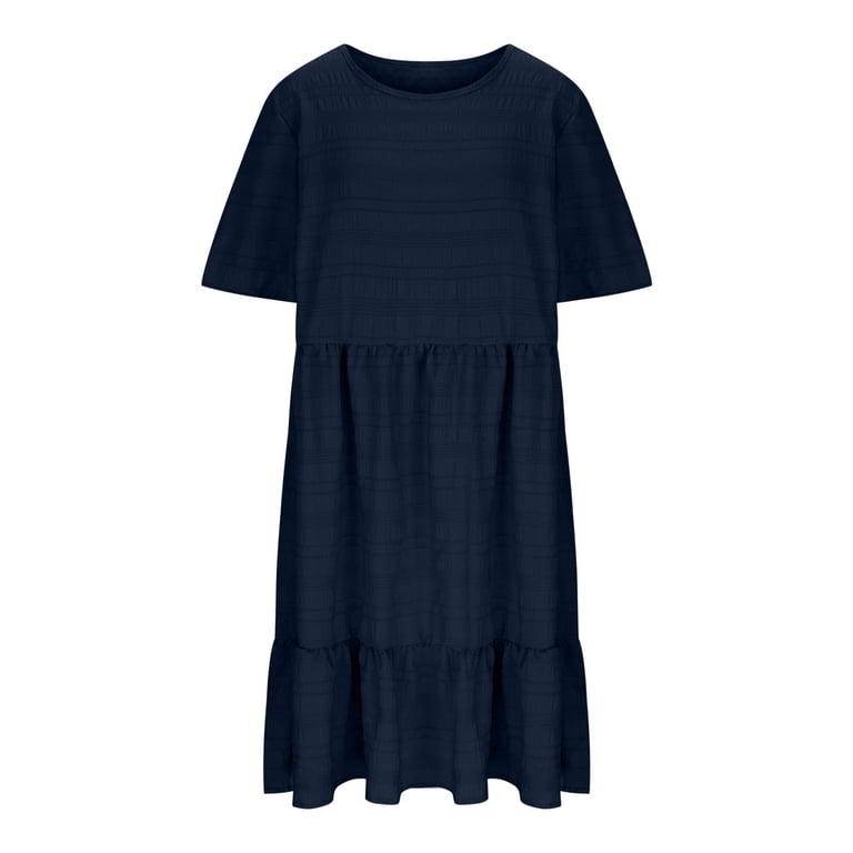 Ovbmpzd Modest Dresses for Women Blue Midi Plus Size Dress Knee Length Short Sleeve Dresses Long Dresses for Women Casual XXL, Women's, Size: 2XL Ovbmpzd Modest Dresses for Women Blue Midi Plus Size Dress Knee Length Short Sleeve Dresses Long Dresses for Women Casual XXL, Women's, Size: 2XL
