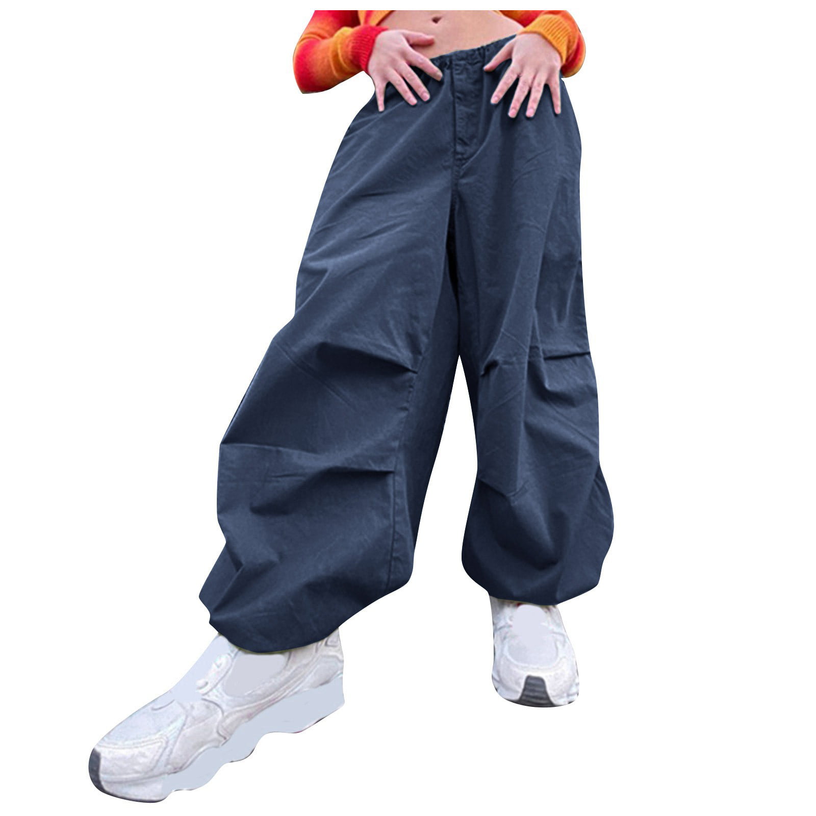 ELFINDEA Lounge Pants Women Loose Cargo Pants Hip Hop Sports Pants  Drawstring Loose Wide Leg Casual Pants Gray S