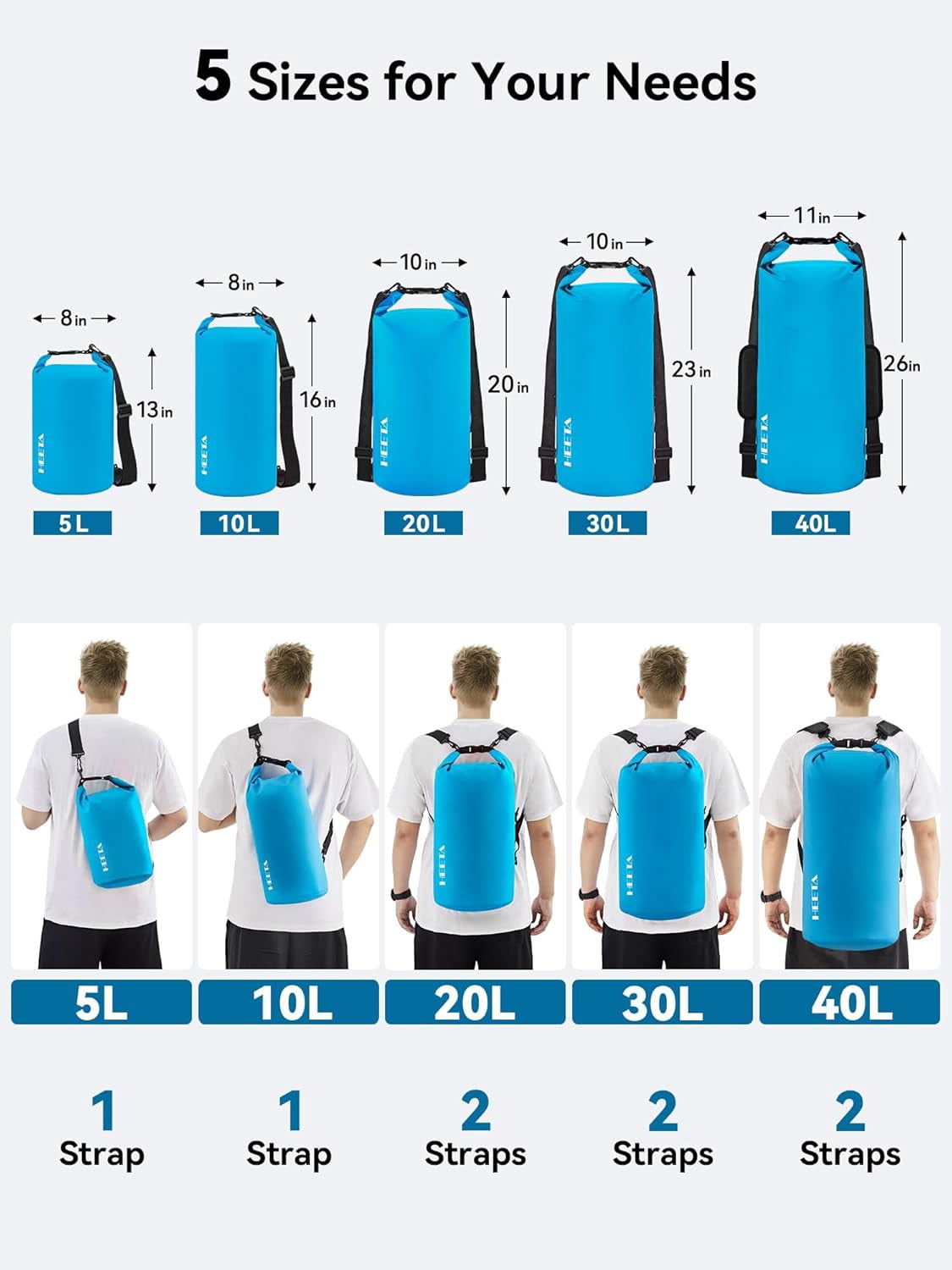 Waterproof Dry Bag for Women Men, 5L/10L/20L/30L/40L Roll Top Lightweight Storage Backpack with Emergency Whistle Travel, Kayaking, Boating, Camping, Beach, Cruise Ship Essentials
