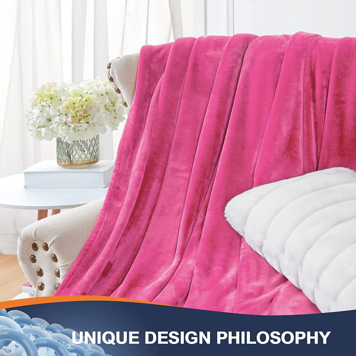 Walensee Ultra Soft Microplush Fleece Throw Blanket, 90" x 90", Hot Pink, Machine Washable