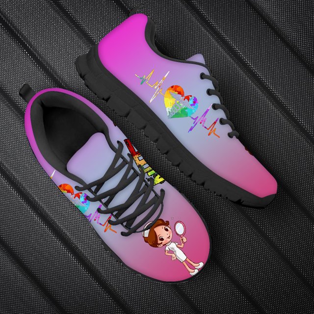 Zapatillas de deporte con cordones y diseño vulcanizado de Doginthehole Heartbeat ECG para mujer con diseño de enfermera y dibujos animados, calzado plano y cómodo