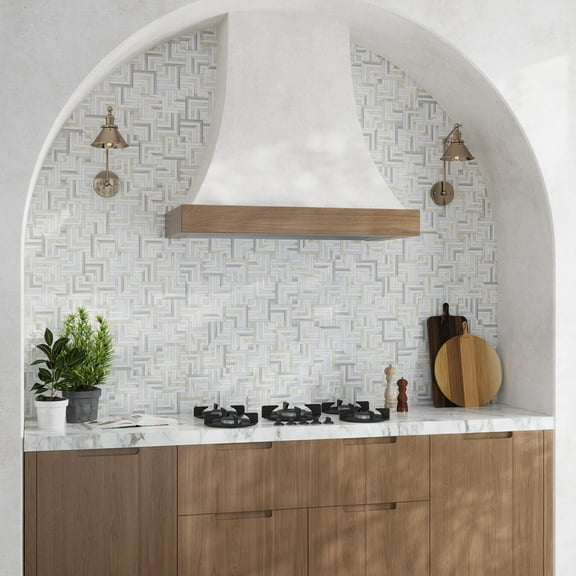 Serena 10x10 White Gray Calacatta Gold, Thassos Mosaic Chevron Wall and Floor Tile (3.47 sq ft/case) - 5 Pack
