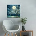 thumbnail image 2 of Nawypu Canvas Wall Art for Bedroom Flower Canvas Picture Floral Tree Painting Almond Blossom at Starry Night Landscape Artwork Abstract Lake Blue Teal Yellow Canvas Print for Modern Home 16x16in, 2 of 4