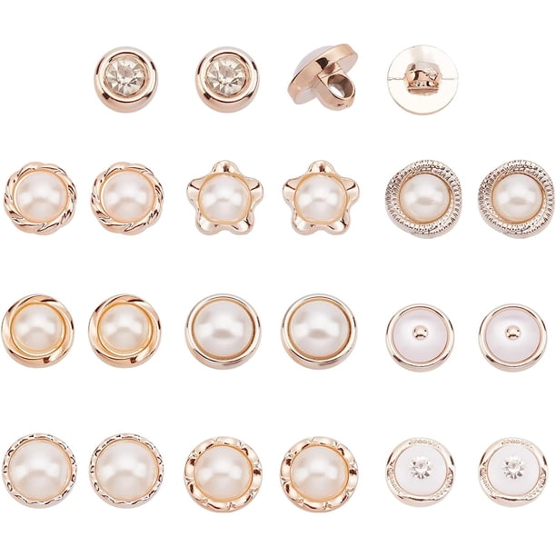 100 botones de perla en 10 estilos diferentes. Botones de perla vintage para costura. Botones de perla de media bola con estuche.