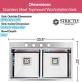 thumbnail image 5 of Strictly Sinks 33 inch 16ga Top mount Kitchen Workstation Drop In Sink Silver 50/50 Double Bowl Sink, 5 of 7