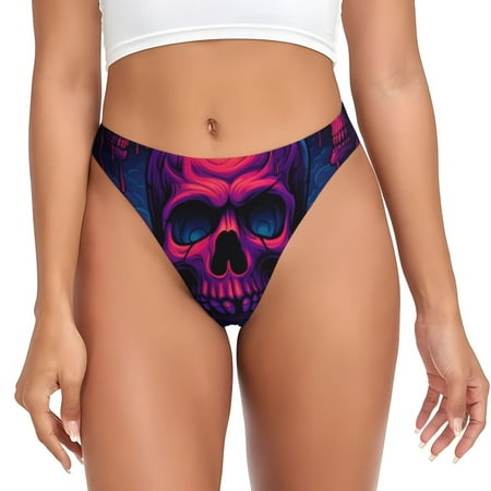 Thongs for Women - Purple-Red Skull No Show Seamless Womens Thongs Underwear  Stretch G String Thongs for Women  Ladies Breathable Kawaii Thong Bikini Panties Briefs