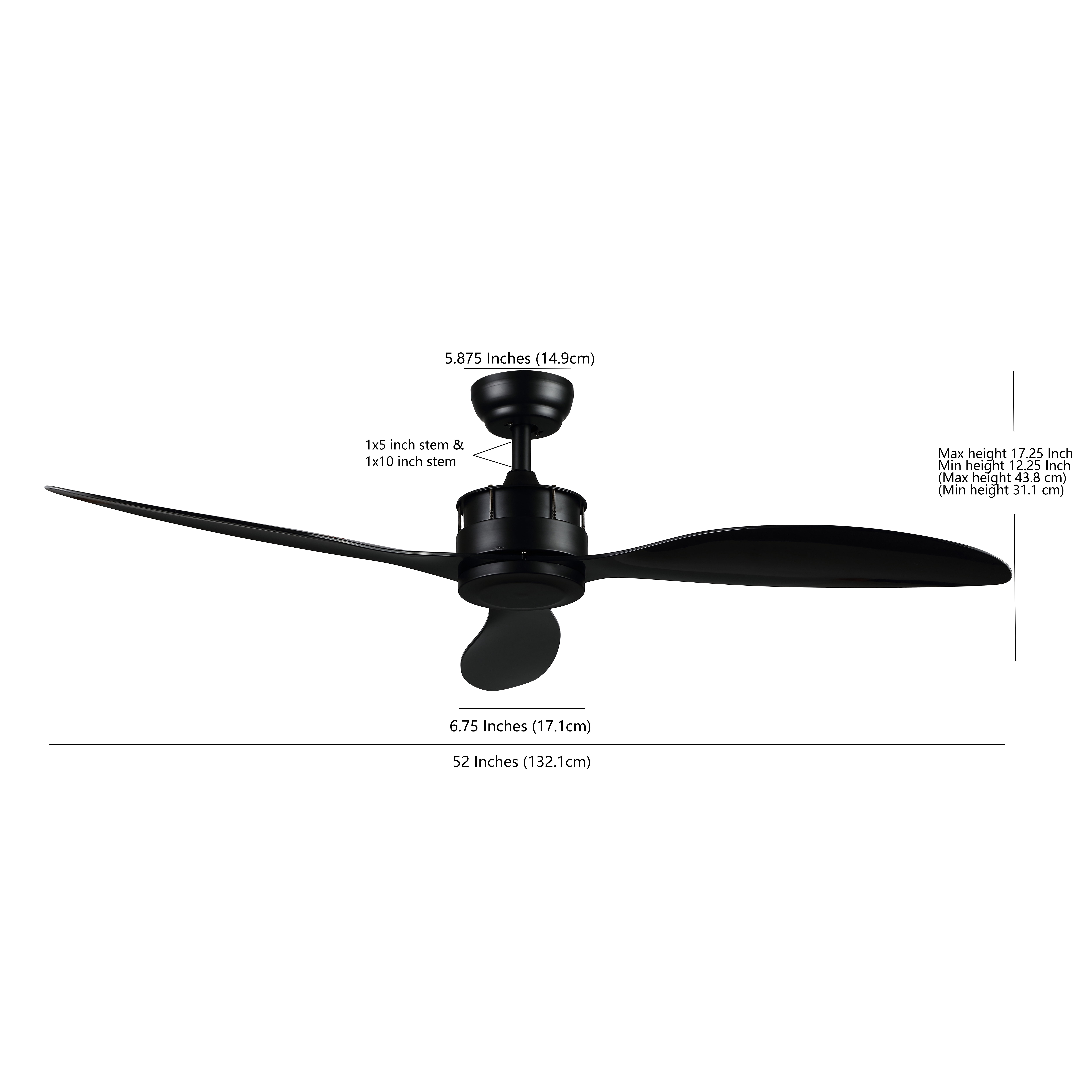 Safavieh Harlin 52" Black Modern Ceiling Fan with Remote Control