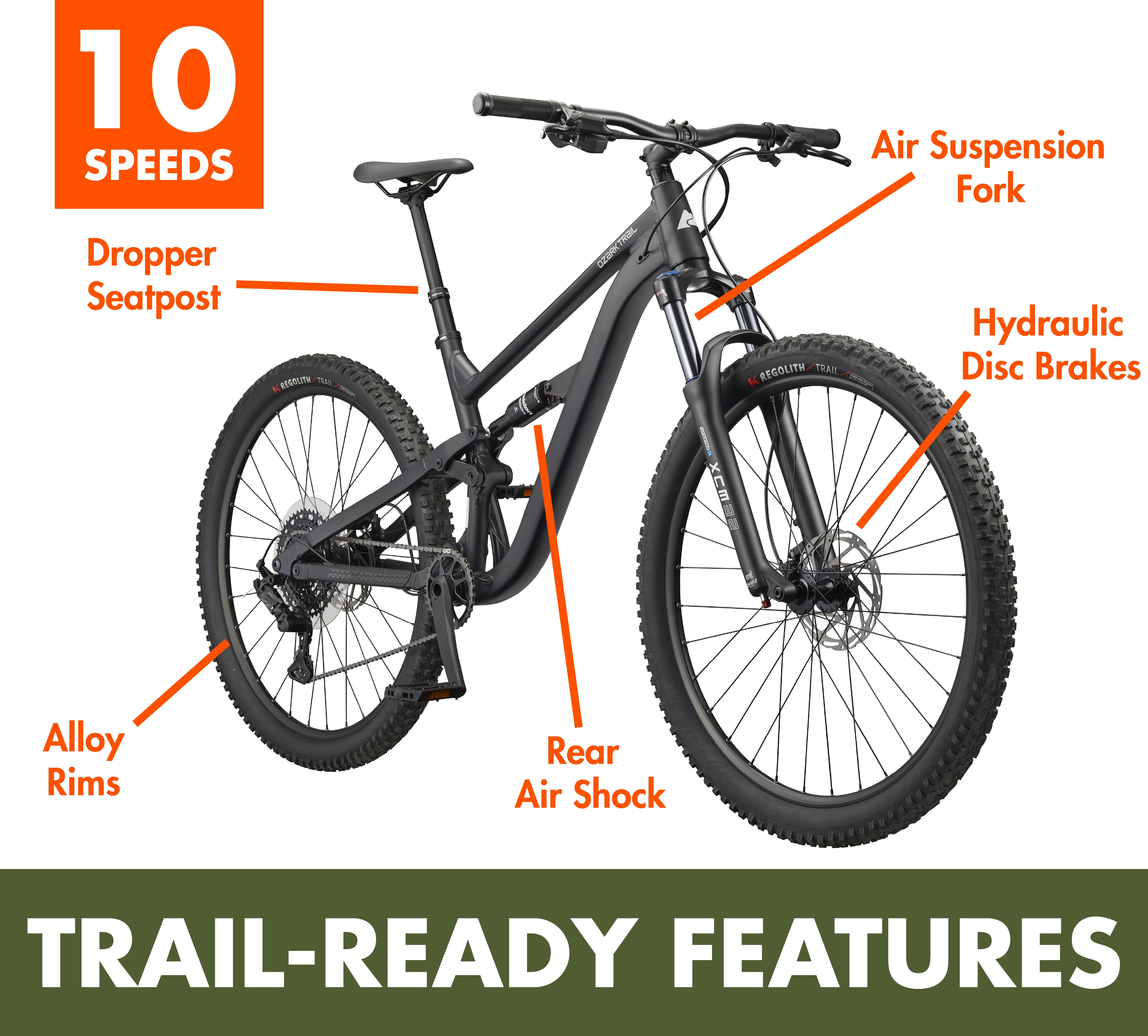 Ozark Trail 29" FS.3 Fastflow Full Suspension Mountain Bike, 29" Wheels, Large Frame, Fits Rider 5'9" -6'2"+, Black, Adult, Online Only