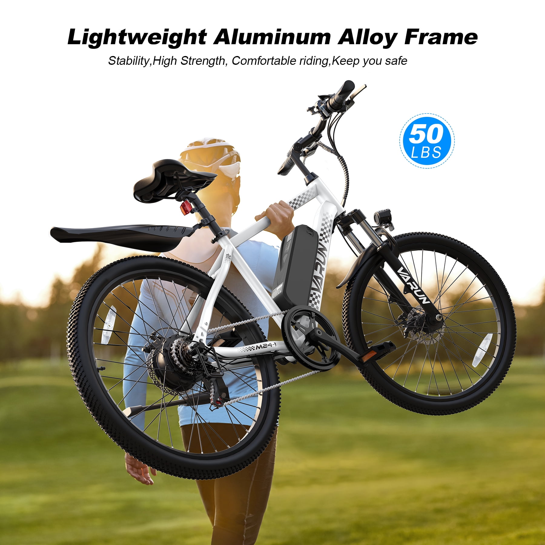 VARUN 24" Electric Bike for Adults, 350W Motor, 20MPH, 36V Removable Battery, Up to 50 Miles Range, 7-Speed, Front Suspension & Dual Disc Brakes, All-Terrain Tires, UL Certified