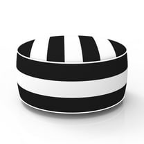 FBTS Prime 21x21x9 inch Round Black Striped Fabric Indoor Outdoor Inflatable Ottomans with Insert