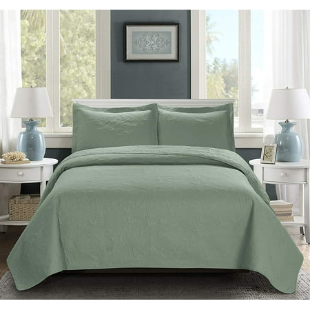 Bedspread Chocolate 3 Piece Oversize Bedspread Sage Color -MIKANOS Paisley Ultrasonic Embossed Bedspread Set with Two Shams - Oversized Coverlet Queen 100x106 inches - Hypoallergenic,Fade Resistant,Wrinkle Resistant,Soft ()