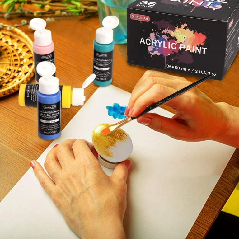 Shuttle Art Acrylic Paint Set, 36 Colors Acrylic Paint with Brushes & Palette, 2oz Bottles, Rich Pigments Non-Toxic Paint for Artists Kids & Adults