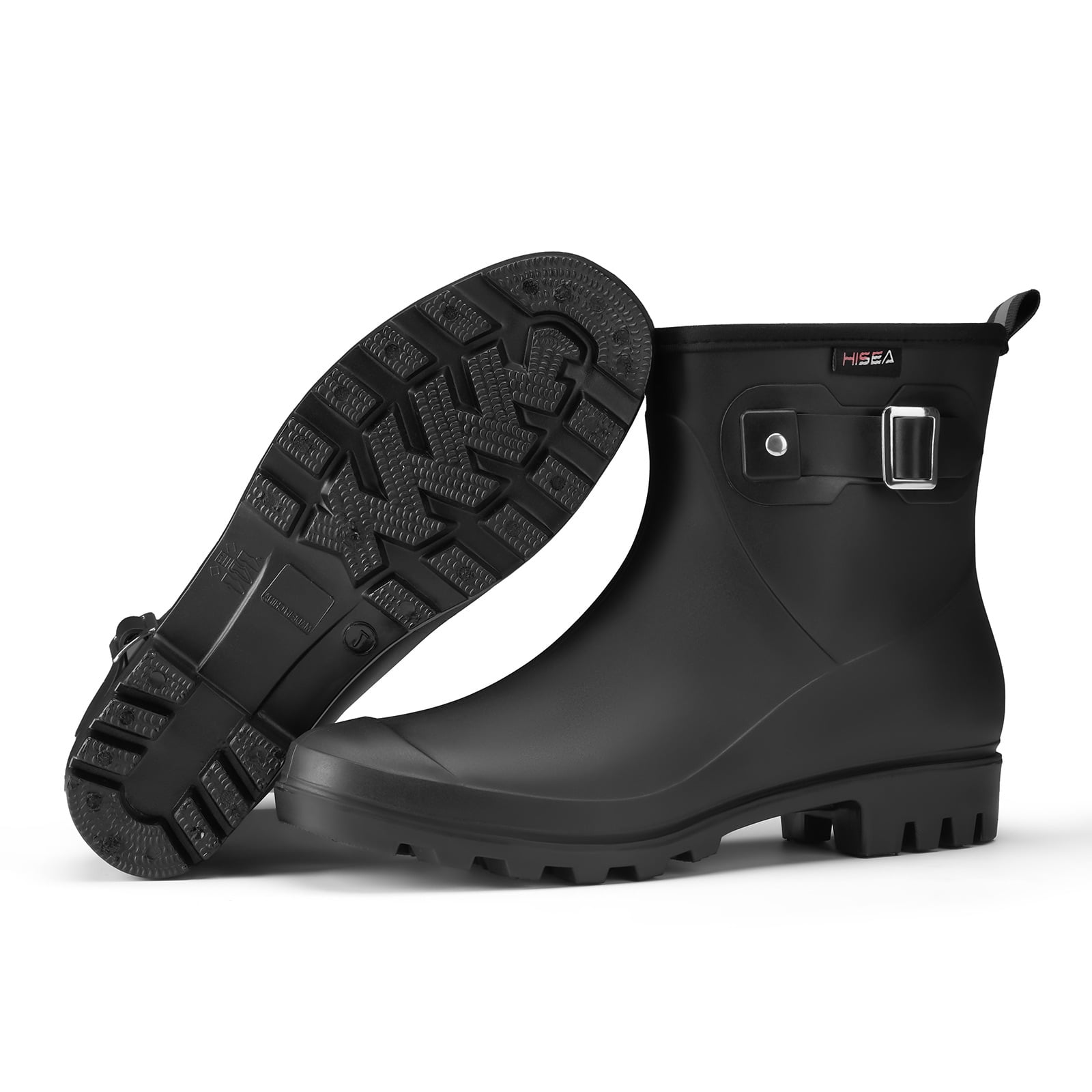 HISEA Women's Waterproof Ankle Rain Boots, Anti-Slip Short Garden Shoes with Comfortable Insole for Outdoor Work & Walking，Black，Size 10
