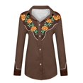 thumbnail image 5 of Women Western Cowgirl Cowboy Shirts Button Down Tops Floral Print Long Sleeve Snap Outfits Spring Fall Brown L, 5 of 5