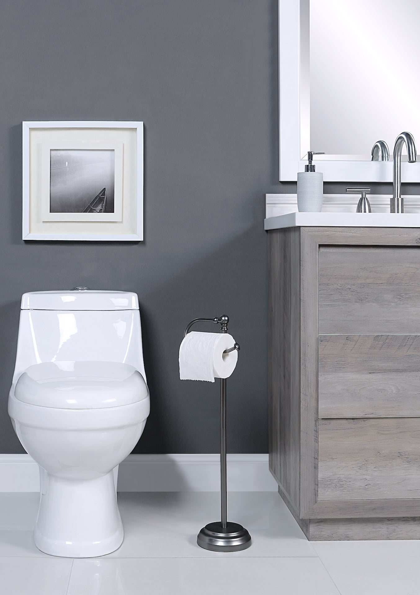 SunnyPoint Classic Free Standing Toilet Tissue Paper Roll Holder Stand; Black Nickel