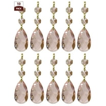 Royal Designs 10 Pack Chandelier Replacement Crystal Prisms Pink Almond Two Bead Polished Brass