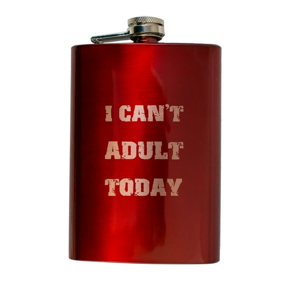 8oz RED I Can't Adult Today Flask L1