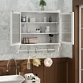 thumbnail image 3 of 24.8" Wall Cabinet with Glass Door, Vintage Double Door with Three Tiers of Storage with Towel Rack, for Bathroom, Kitchen, Dining Room, White Washed, 3 of 8