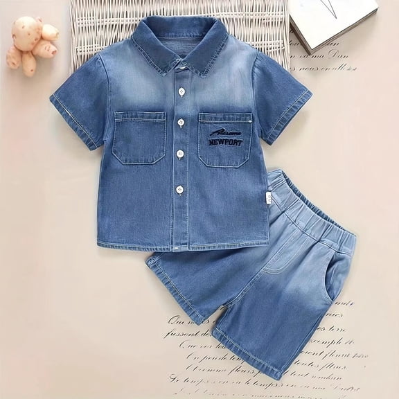 New Summer Boys' Denim Short Sleeve & Shorts 2-Piece Fashion Set