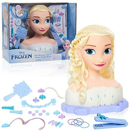 Just Play Disney Frozen Deluxe Elsa Styling Head  Blonde Hair  30 Piece Pretend Play Set  Wear and Share Accessories
