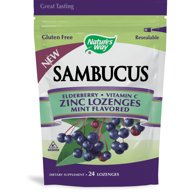Nature's Way Sambucus Zinc with Elderberry and Vitamin C Lozenges, Mint, 24 Ct