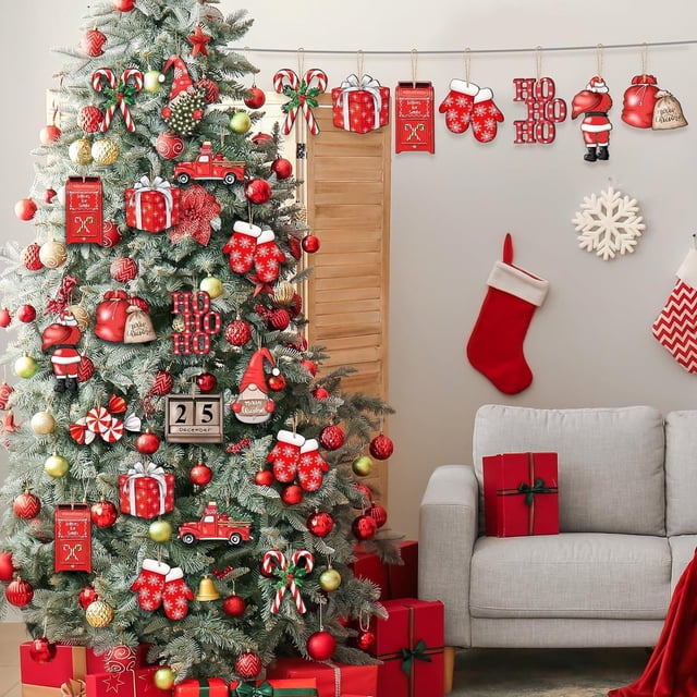 Festive Wooden Christmas Ornament Hanging Holiday Set for Tree 36PCS