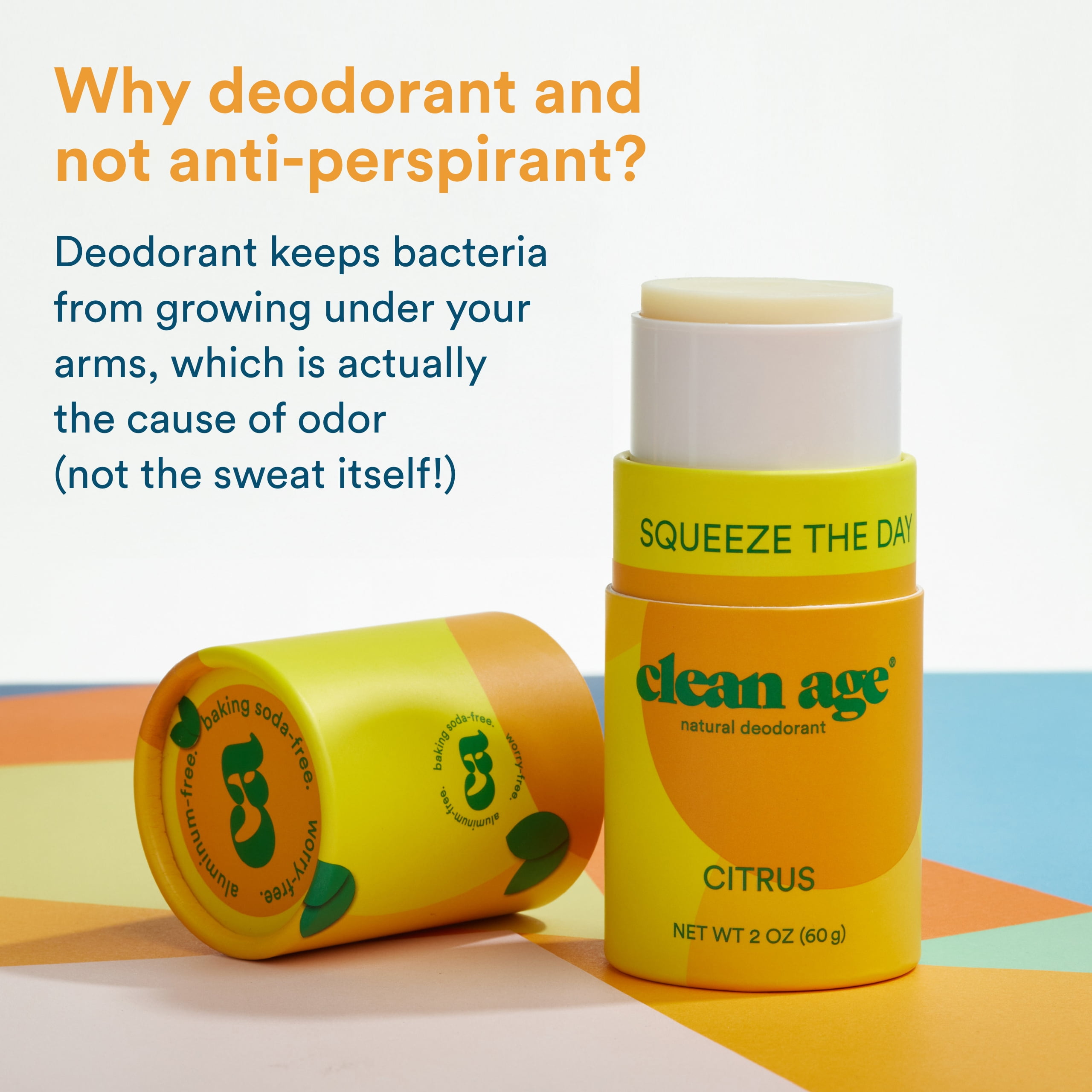 (2 pack) Clean Age Natural Deodorant for Teens, Women, Men | Aluminum Free, Baking Soda Free, Citrus 2 oz.