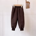 thumbnail image 4 of Rggeeun Boys Child Pants Tapered Hem Solid Color Elastic Waist Loose Fit Wide Leg Thermal Thickened Side Pockets Ankle Length Autumn Winter Playground Casual Trousers,Brown,4-5 Years, 4 of 4