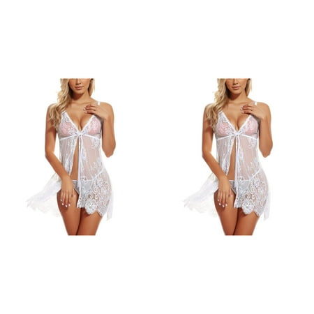 2 Pack Women Underwear Sleepwear Nightdress Nightgown Lingerie Eyelash Lace Chemise Nightgowns for Women New Years Lingerie Push up Chemise Lingerie for Women Support Womens Lingerie plus