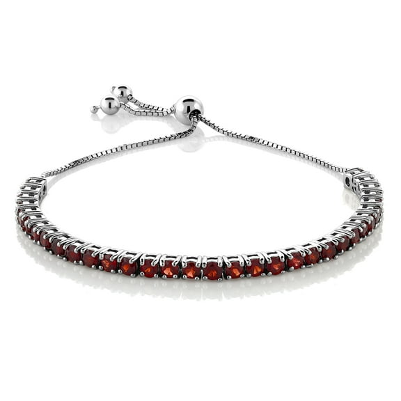 Gem Stone King 4.50 Cttw Red Garnet Tennis Bracelet for Women in 925 Sterling Silver | January Gemstone Birthstone | Round 3MM | Bollo Bracelet | Fully Adjustable up to 9 inch | Easy-On Easy-Off