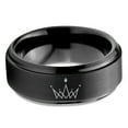 thumbnail image 2 of Tungsten Crown Royalty King Queen Diamond Circle Band Ring 8mm Men Women Comfort Fit Black Step Bevel Edge Brushed Polished, 2 of 4
