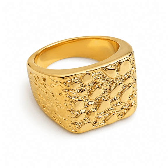 Gold-Tone Textured Statement Ring for Women, Men Chunky Wide Band Hammered Cocktail Ring Fashion Jewelry