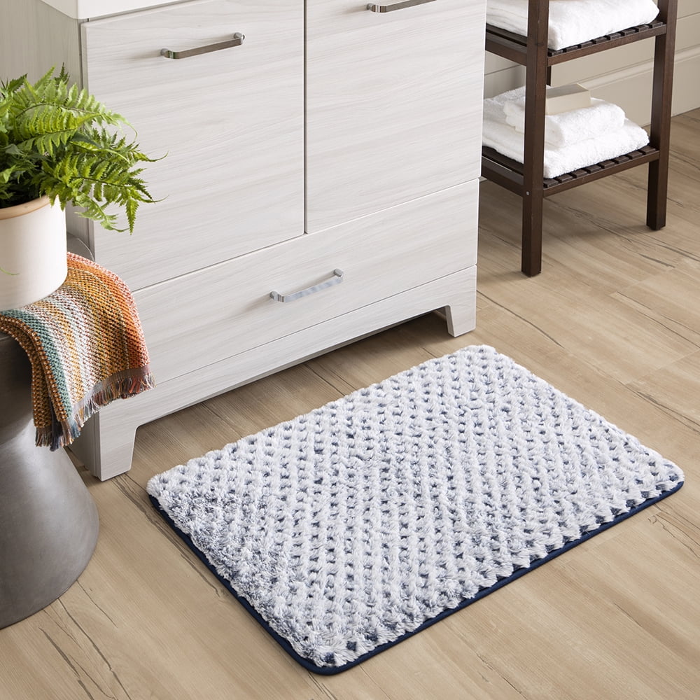 Mohawk Faux Fur Memory Foam Bath Rug, 18" x 27", Blue Admiral