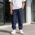 thumbnail image 6 of Avtoify Children's Boy's Solid-Linen Like Casual Elastic Waist Elastic Waist Pocket Tapered Pants Sports Long Pants Long Pants, 6 of 8