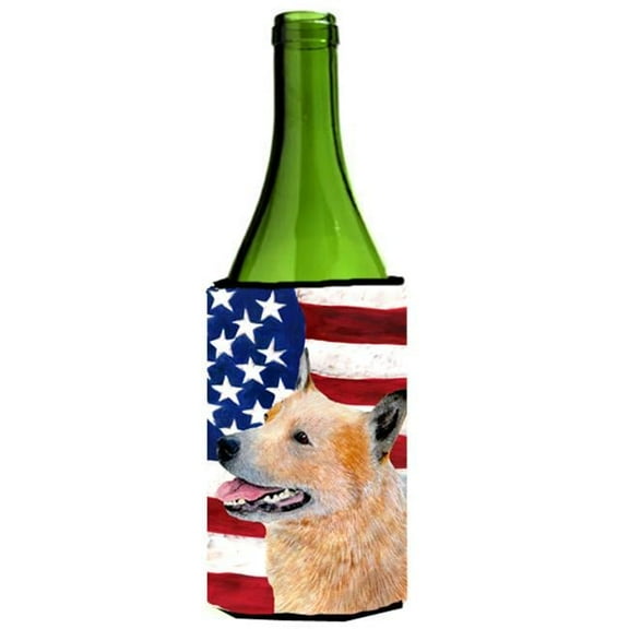 Usa American Flag With Australian Cattle Dog Wine bottle sleeve Hugger - 24 Oz.